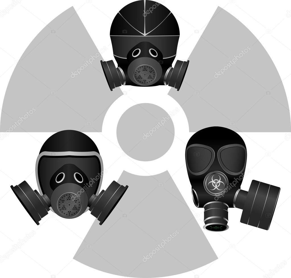 Gas masks and radiation sign