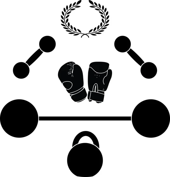 Gewichte Und Boxerhandschuhe Dritte Variante Vektorillustration — Stockvektor