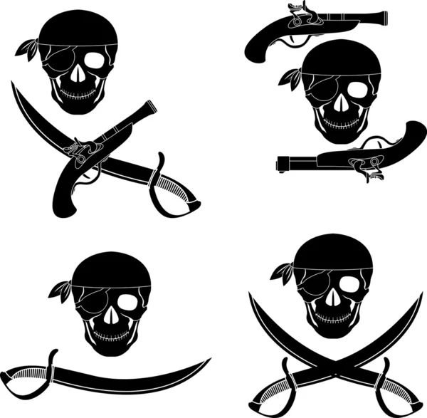 Conjunto de cráneos de piratas — Vector de stock