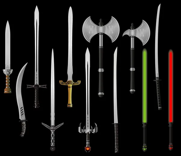 Набор воображаемых мечей и топоров — стоковый вектор