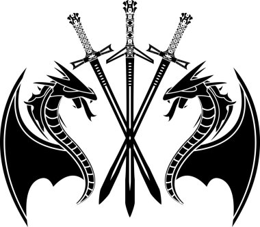 Dragons and swords clipart