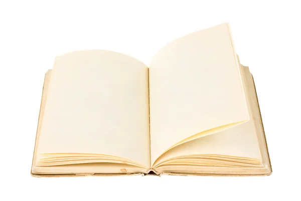 Velho livro aberto isolado no fundo branco — Fotografia de Stock