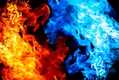 Red and blue fire on balck background clipart