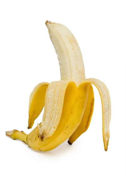Banane ouverte isolée sur fond blanc — Photo