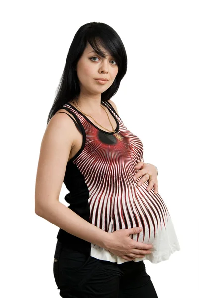 Beyaz zemin üzerine hamile kadın — Stok fotoğraf