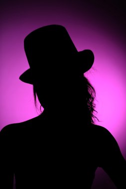 Silhouette of woman head with top hat clipart