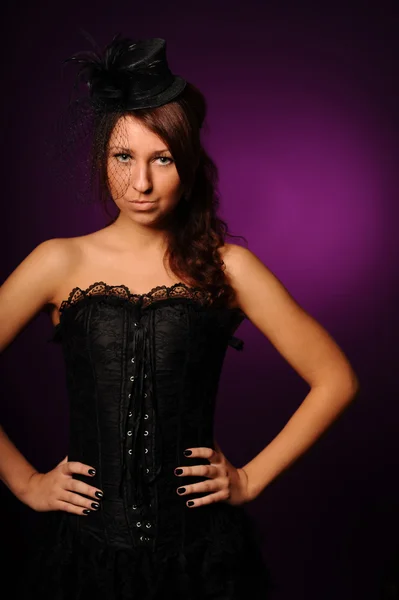 Beauty woman in black corset — Stock Photo, Image