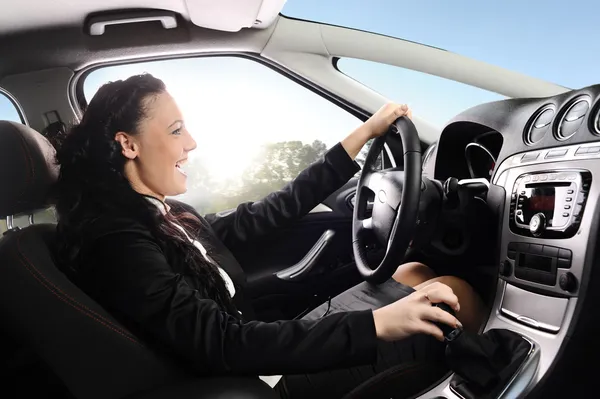 Happy woman drive car — Stock Photo, Image