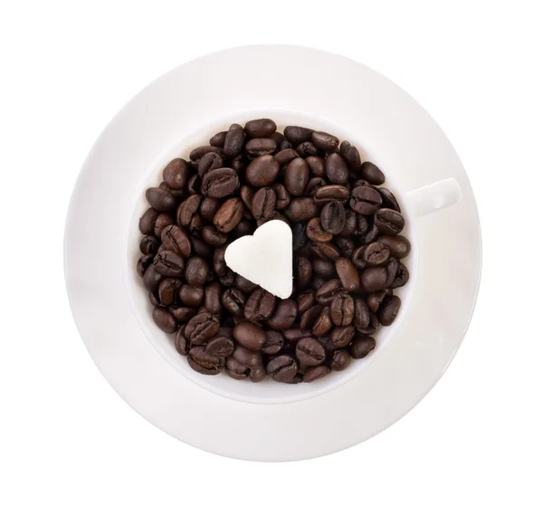 Xícara Sementes Café Com Caroço Açúcar Isolado Branco — Fotografia de Stock