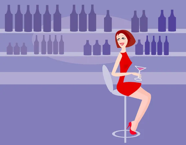 女人在酒吧 — 图库矢量图片