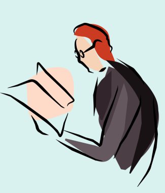 Simple vector illustration of man with newspaper clipart