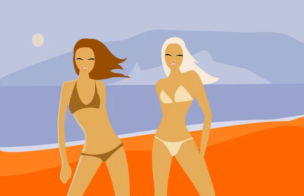 Векторное Изображение Двух Женщин Хорошее Применение Пляжной Вечеринки — стоковый вектор