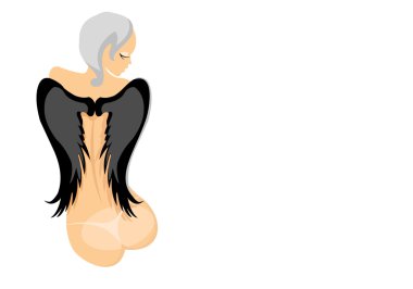 Vector image of pretty girl with dark wings clipart