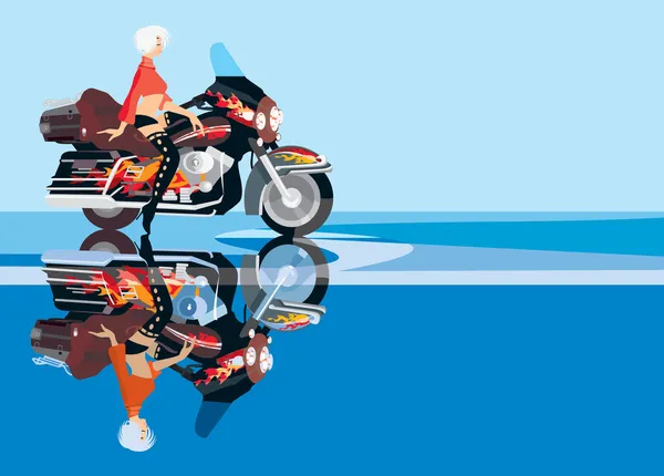Vector Afbeelding Van Biker Meisje Motorfiets — Stockvector