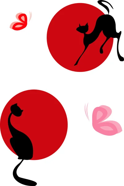 猫和蝴蝶的矢量图像 — 图库矢量图片