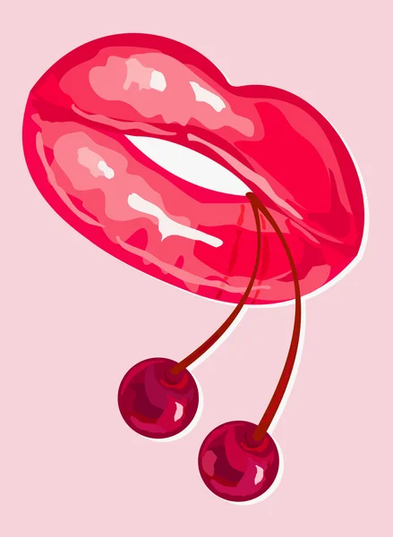 嘴唇和樱桃 — 图库矢量图片