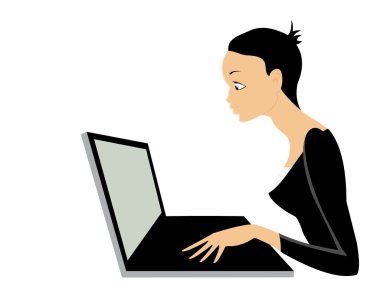 kadın ve laptop üzerinde beyaz izole vektör görüntü