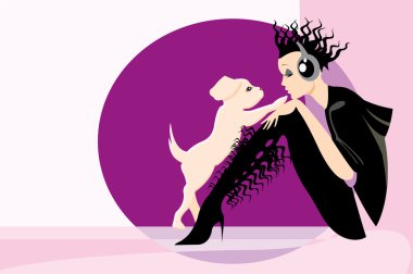 Vector image of girl and puppy clipart