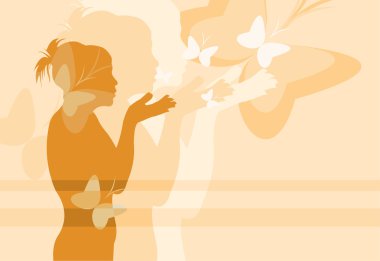 Girl and butterfly clipart