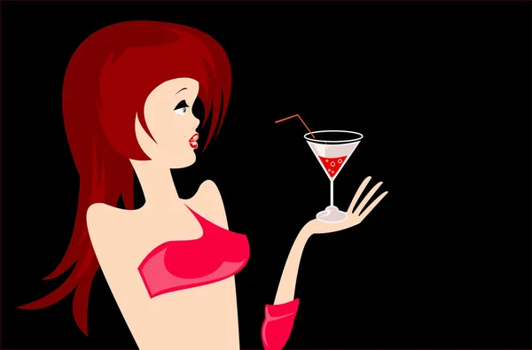 女人杯酒被隔绝在黑色的配置文件的简单的矢量图像 — 图库矢量图片