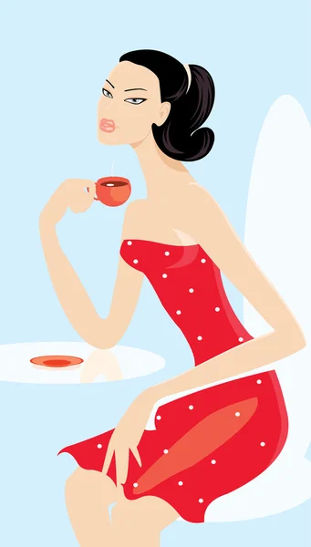 Женщина пьет кофе — стоковый вектор