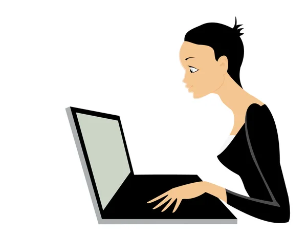 女人和笔记本电脑上白色隔离的矢量图像 — 图库矢量图片