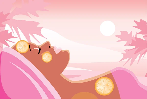 休息的柠檬面具的女人 — 图库矢量图片