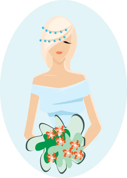 stock vector Vector image of bride with bunch of flowers