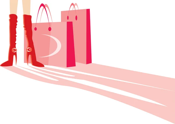 女性の脚と白で隔離されるショッピング バッグのベクトル画像 — ストックベクタ