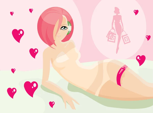 ベッドでセクシーな女性のベクトル画像 — ストックベクタ