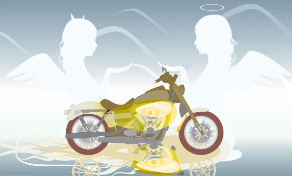 摩托车和两个天使 — 图库矢量图片