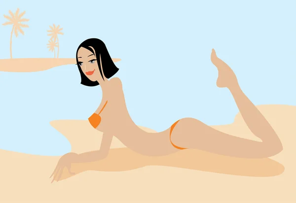 Kvinna på stranden — Stock vektor