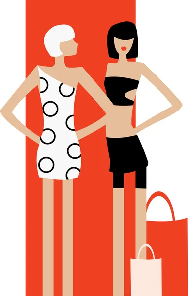 Vektorbild Von Zwei Mädchen Nach Dem Einkaufen — Stockvektor