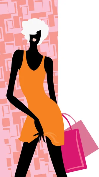 Immagine Vettoriale Negativo Donna Shopping Bags — Vettoriale Stock