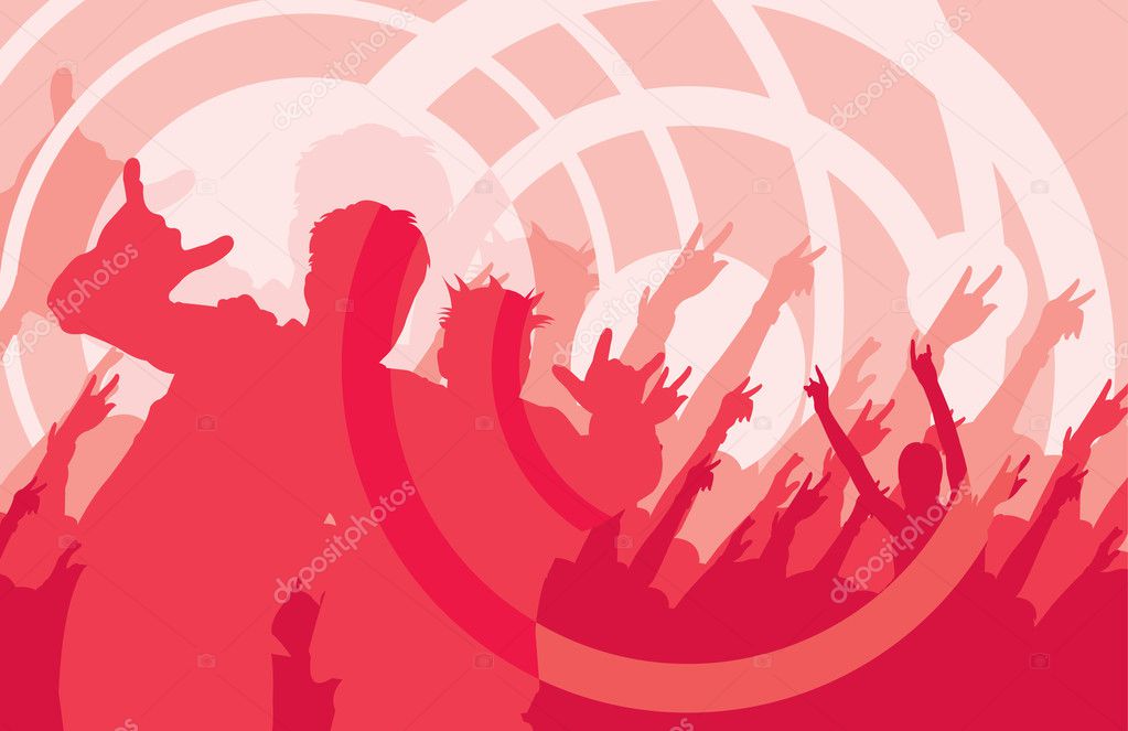 Vector image of silhouette of on rock concert