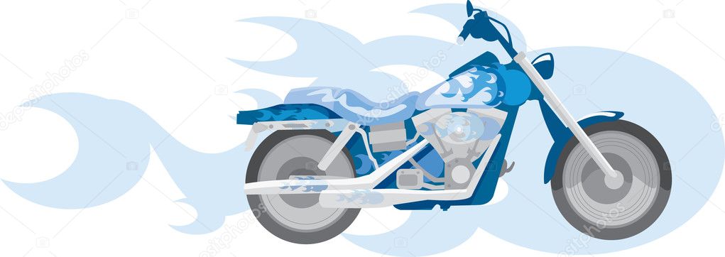 Vector image of blue motorcycle and blue flame
