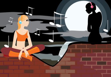 Two girls sitting on roof clipart