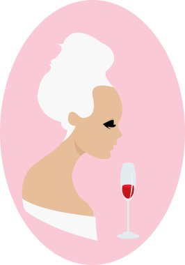 Vector image of pretty woman with red wine