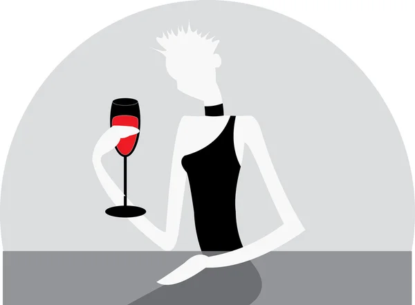 Wanita dengan bocal anggur merah - Stok Vektor