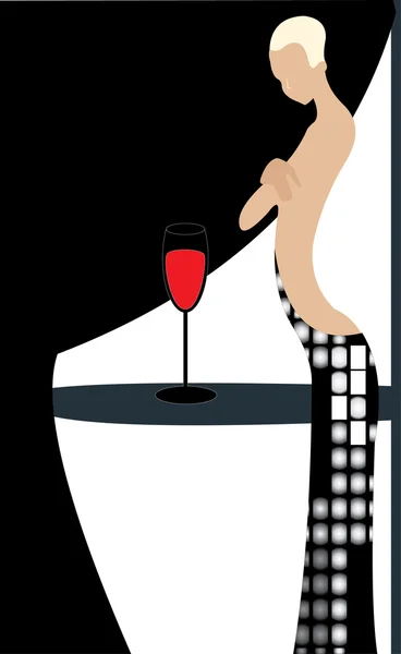 女性と赤ワインでバズーンのベクトル画像 — ストックベクタ