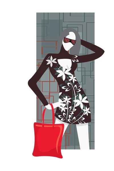 Femme avec sac rouge — Image vectorielle