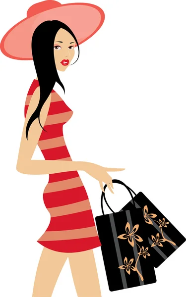 Vector Image Woman Shopping Purchases Isolated White — Stock Vector