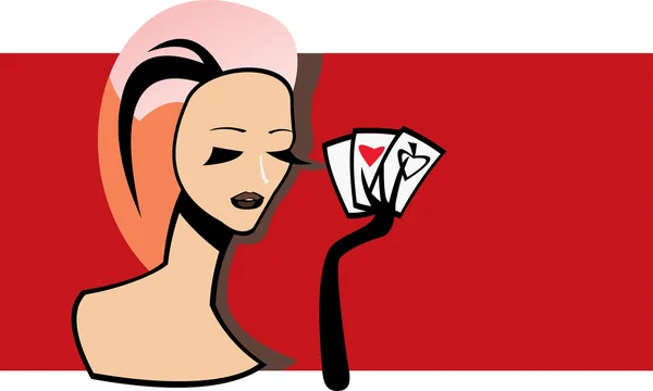 Vector Afbeelding Van Vrouw Met Speelkaart — Stockvector
