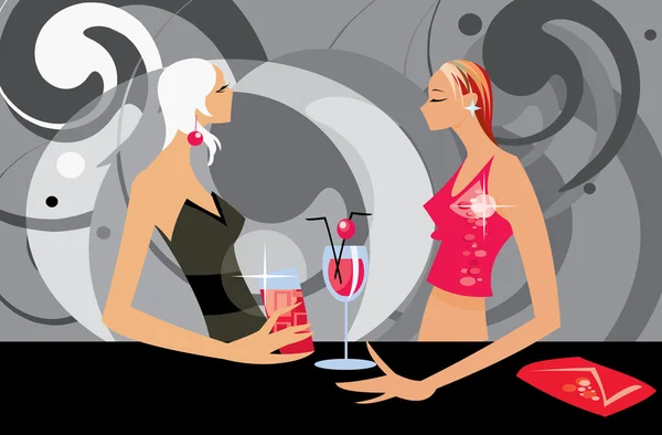 Image Vectorielle Deux Femmes Qui Parlent Dans Bar — Image vectorielle