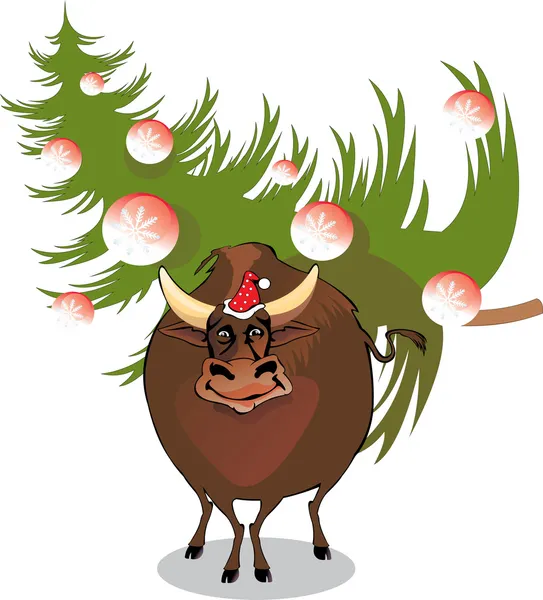 Vektorový Obrázek Býka Vánoční Stromeček — Stockový vektor