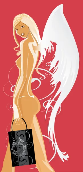 ショッピングの後金髪の天使のベクトル画像 — ストックベクタ