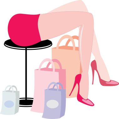 Simple vector image of woman's legs and purchases clipart