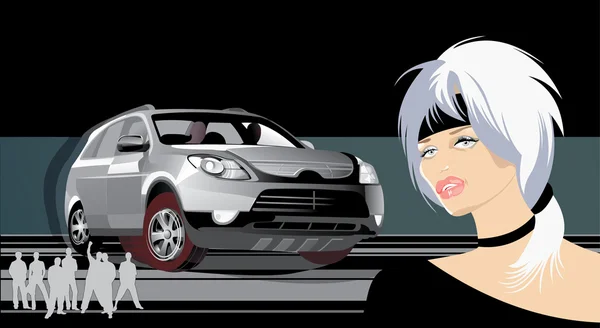 Bil och kvinna — Stock vektor