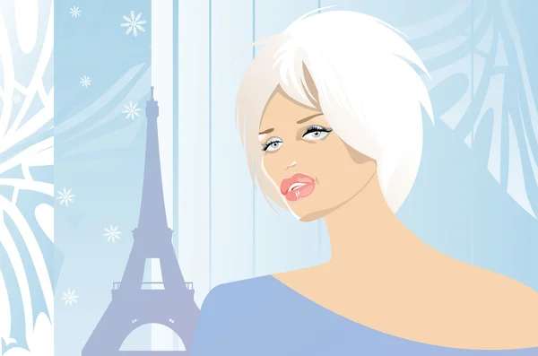 巴黎女人和埃菲尔铁塔的矢量图像 — 图库矢量图片