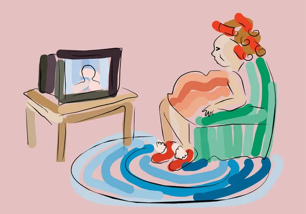 Женщина смотрит телевизор — стоковый вектор